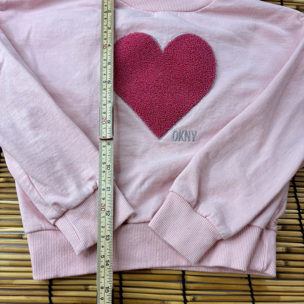 DKNY Girls Pink Heart Boucle Sweatshirt Lace Up Back Size 5 Pullover - Picture 3 of 6